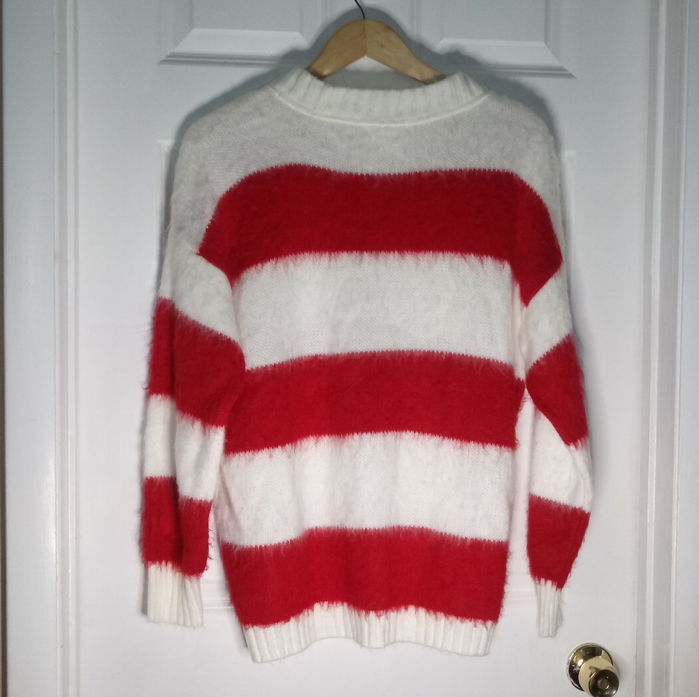 BP Oversize Brushed Pullover Red Ivory Striped XS - Picture 9 of 14